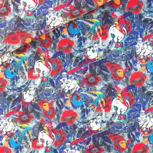 Cotton/Polyester blend Fabric - Flowers and color skull, clothing,bedding,hadmaking, 50cmx145cm