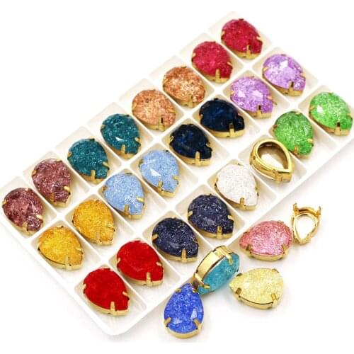 K9 glass crystal rhinestones Teardrop shape sew on gold base claw setting flatback rhinestones for clothing wedding decoration