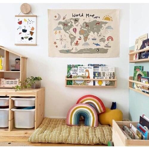 Nordic Educational Kids Room World Map Art Canvas Wall Hanging Painting Picture