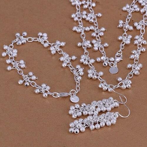Beans Three-Piece Jewelry Sets Lovely Silver Color Silver Fashion Jewelry Charm Necklace Bracelets Drop Earrings KN-S128