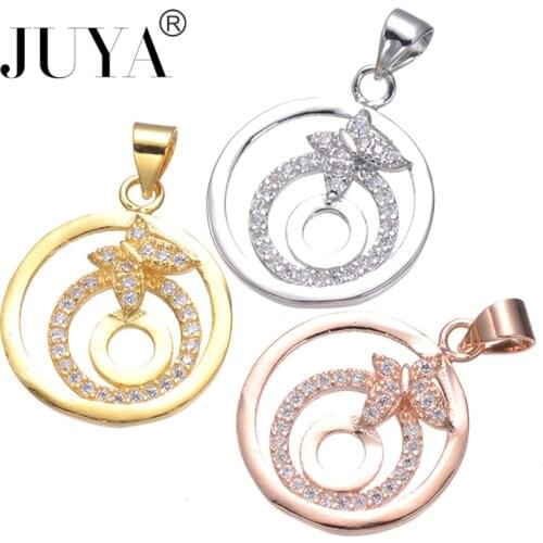 21mm*18mm Gold Rose Gold Copper Zircon Rhinestone Round Circle with Butterfly Fashion Charm Pendants For Jewellery Making