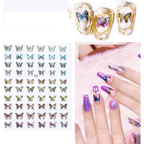 LEAMX Explosive Holographic 3D Ultra-thin Waterproof Butterfly Nail Art Sticker Design Laser Butterfly Nail Art Decoration Tool