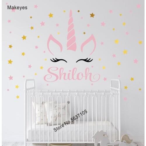 Makeyes Custom Baby Name Wall Sticker Unicorn Wall Decals Girls Baby Room Wall Decor Wall Decor Vinyl Kids Rooms Decoration Q716