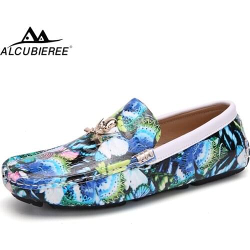 ALCUBIEREE Fashion Mens Butterfly Loafers Casual Slip-on Flat Moccasins Mental Skull Boat Shoes Male Lightweight Driving Shoes