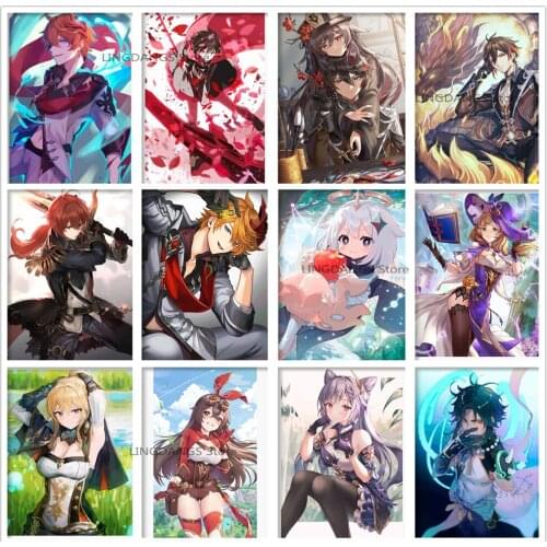 5d Diy Diamond Painting By Numbers Genshin Impact Anime Cartoon Poster Diamond Mosaic Embroidery Cross Stitch Home Decor Gift