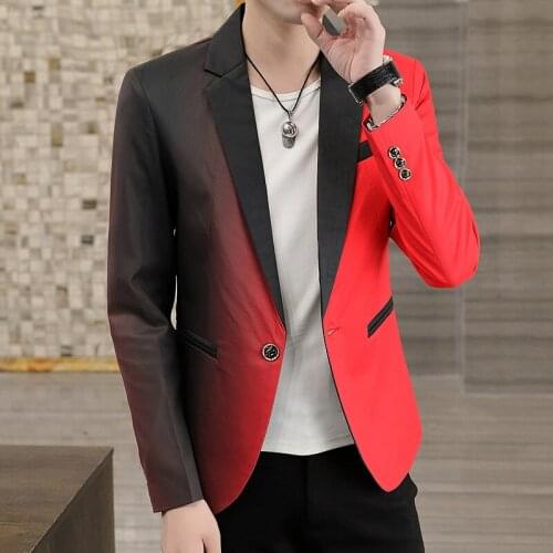 2022 Autumn New Mens Dual-Color Patchwork blazer Youth Slim Handsome Fashion Gradient Color blazer