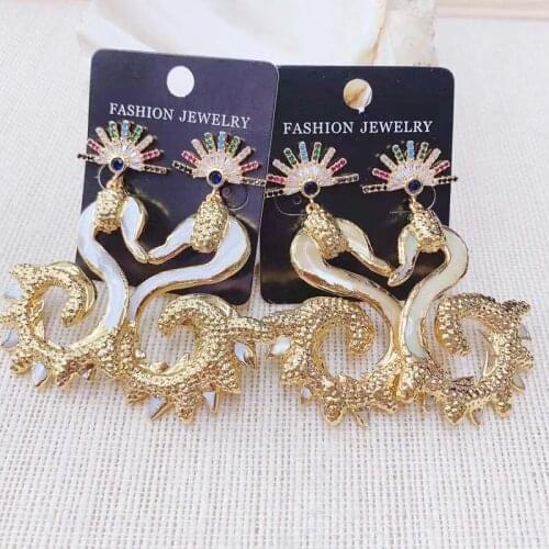 Nutral Shell Swan long earrings Fashion Hot Sell Colorful Crystal 24K Gold Dangle Earring 3Pairs Mix Color