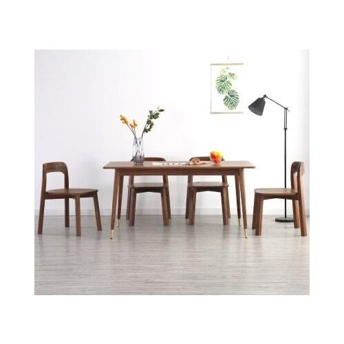 Nordic pure solid wood small apartment dining table modern simple rectangular black walnut black oak table and chair