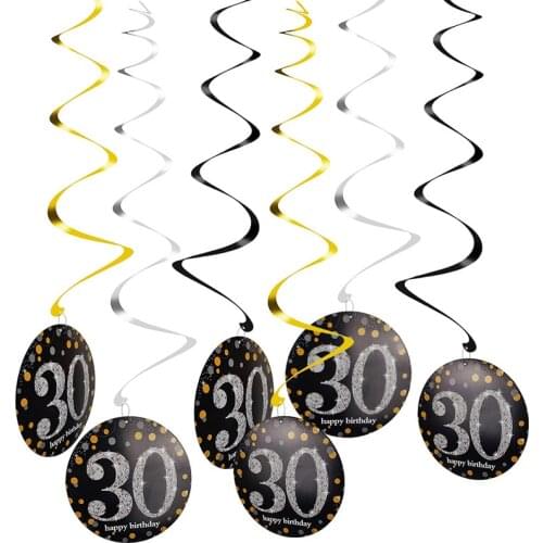 12pcs 18/30/40/50/60 Year Olds Plastic Spiral Ornaments Age Sign Paperboard For Birthday Party Decoration Adult Garland Hanging