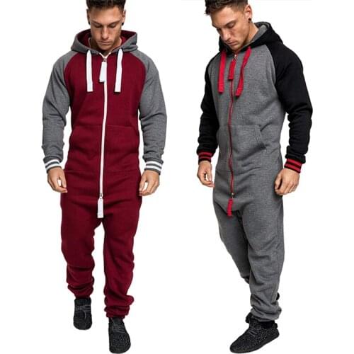 Casual Tracksuit Jumpsuit Mens Patchwork Overalls Sweatshirt Hoodies Siamese Trousers Romper Man Oversized Sweatsuit Clothing