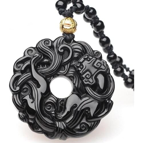 DROP SHIPPING NATURAL BLACK OBSIDIAN PENDANT NECKLACE AMULET PIXIU BRAVE TROOPS CRYSTAL JEWELRY GIFTS