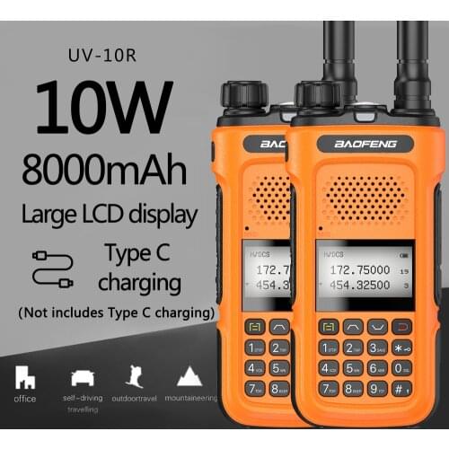 Genuine 2PCS Baofeng UV-10R 136-174&400-520MHz 10w Powerful Walkie Talkie 10km Long Range UV-5R Ham CE FCC Radio USB Charger
