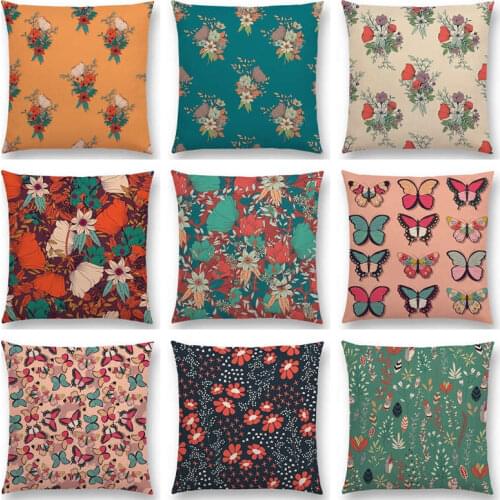 Hot Sale Botanical Floral Pattern Colorful Butterfly Beautiful Flowers Garden Mini Prints Cushion Home Decor Sofa Throw Pillow