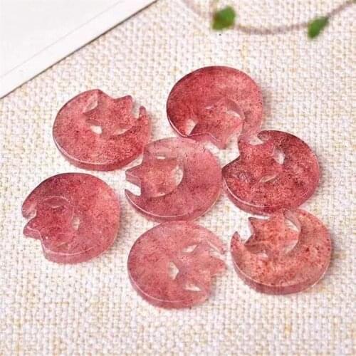 Hand Carving Natural Red Strawberry Quartz Star And Moon Folk Crafts Healing Stones For Home Decorations 1pcs