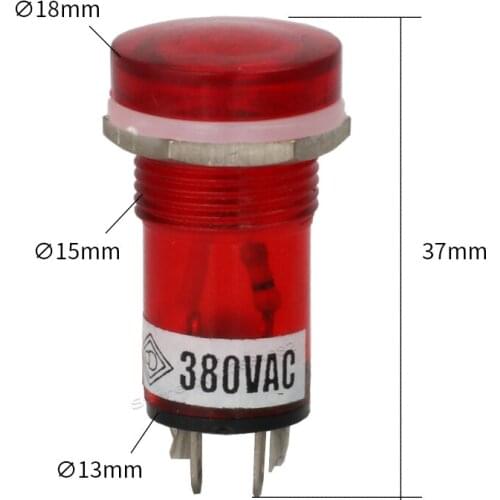 10pcs 15mm Signal lamp ROUND head indicator light RED 24VDC 220VAC pilot lamp warning light NHC 2 pin terminal