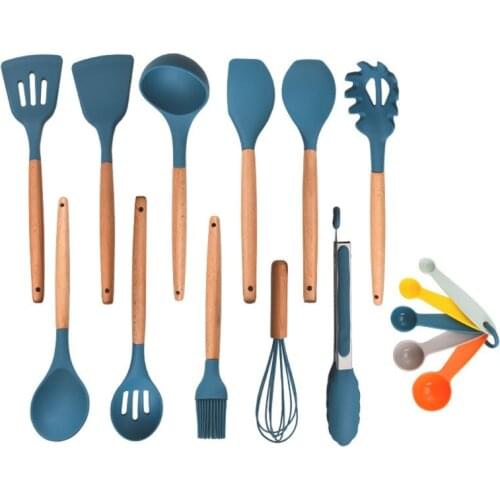 Silicone Cooking Utensil Set Cooking Set Non-stick Heat Resistant Cookware Blue H3CF