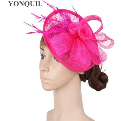 Sinamay Ladies Derby Fascinator Wedding Women Hat Red Black Fedora Cap Party Feather Ladies Headpieces Elegant Fancy Headbands