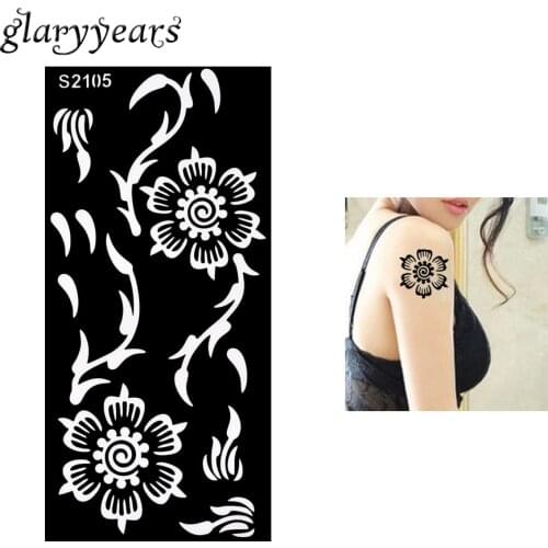 1 Piece Henna Tattoo Stencil Hollow Black Flower Petal Grass Airbrush Painting Women Body Art Henna Tattoo Stencil Fashion S2105