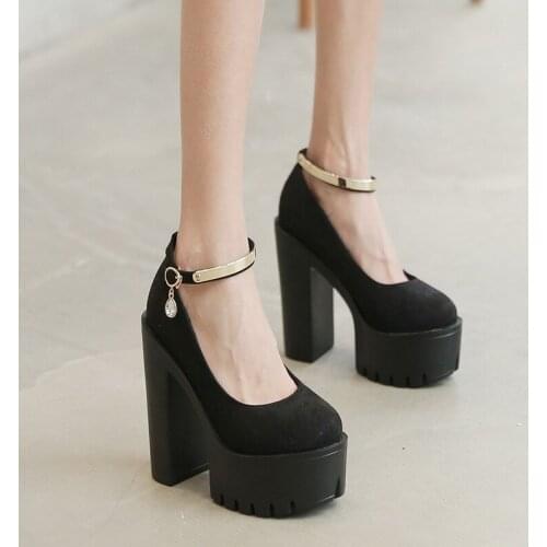 New Black High Heels Shoes Women Pumps Fashion Patent Leather Platform Shoes Woman Round Toe Mary Jane Shoes Mujer