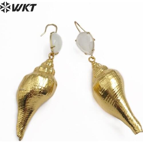 WT-E565 natural white stone with trumpet shell Earring full gold electroplated Earrings pretty beach Jewelry Earrings 2019