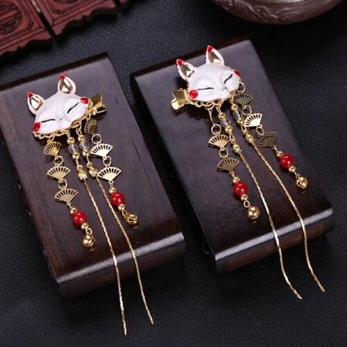 Cute Gold Crystal Long Tassel Hairpins Tiaras Fox Rabbit Hair Pins Headpiece Hair Jewelry Women Girls Hair Accessories XH
