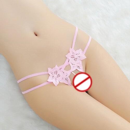 Pearl Massage Open Crotch Transparent Womens Sexy Embroidered Thong T Pants Underwear G Strings Panties Ladies