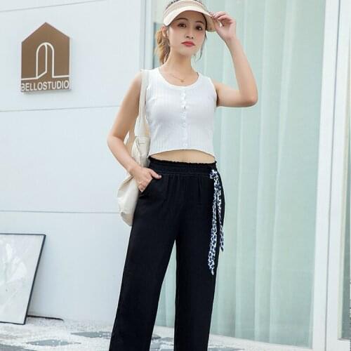 Womens Trousers Summer Thin Wide Leg Pants Tall Waist Trousers Women Sweatpants Fashionable Casual Trousers