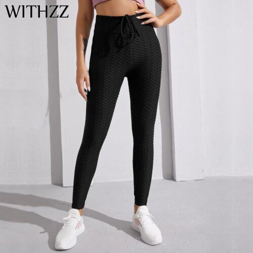 WITHZZ Women Pineapple Pattern Jacquard High Waist Straps Hip-lifting Elastic Sports Leisure Fitness Trousers Female Leggings