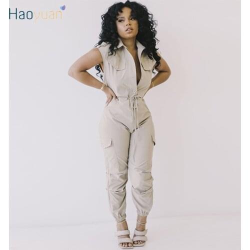 HAOYUAN Sexy Bodycon Rompers Womens Jumpsuit Sleeveless Button Overalls 2021 Fashion Streetwear Body Suits One Piece Club Outfit