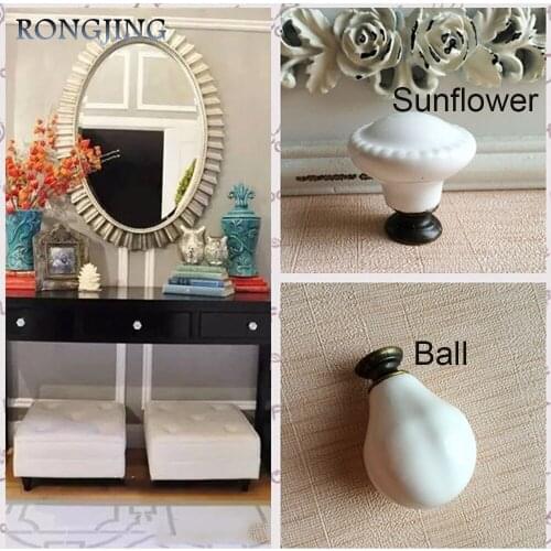 10pcs White Ceramic Knobs Kids Furniture Knob Cupboard Handles Procelain Kitchen Knobs Handles Rural Furniture Drawer Pulls