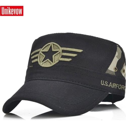100% Cotton Army Baseball Cap Five-pointed Star Embroidered Flat top Hat for men and women