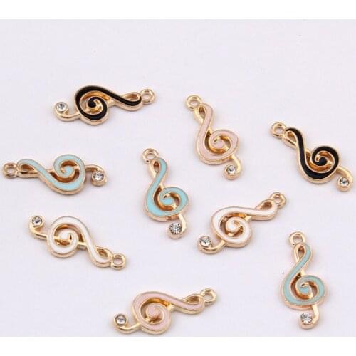100pcs 21*8mm Gold Color Clear Crystal Musical Note Charms Enamel Pendants For Bracelet Necklace Jewelry Making Accessories DIY