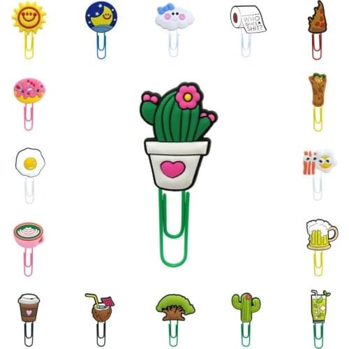 100pcs Cute Food Image Poached Egg Donut PVC Bookmark Metal Paper Clips School Office Stationery Page Marker Holder Kids Gifts