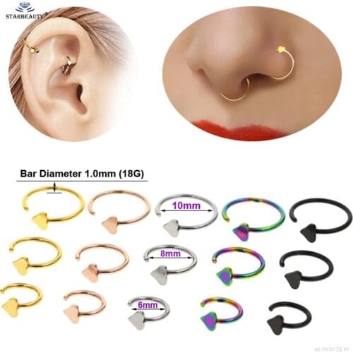 2pcs/lot 18G Heart Fake Nose Ring Septum Helix Piercing Tragus Daith Cartilage Earrings Fake Piercing Nose Piercing Ear Jewelry
