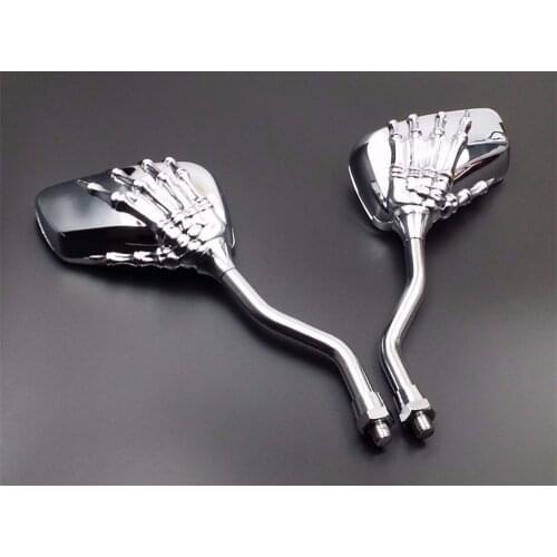 2X Universal Motorcycle Skeleton Skull Hand Claw Side Rear View Mirrors 8mm to 10mm Street Sports Bike Chopper Cruiser