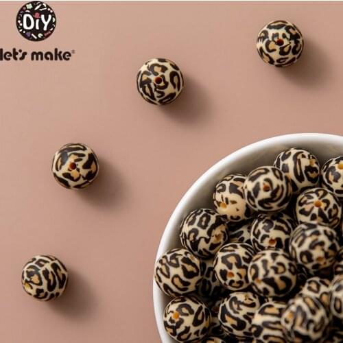 Lets make 20PC Silicone Leopard Print Bead Food Grade Teether Round Printing 12/15mm DIY Crafts Baby Teether Safe Rattle Beads