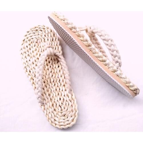 2020 new men and women grass slippers handmade Chinese sandals unisex summer home shoes new couple beach shoes