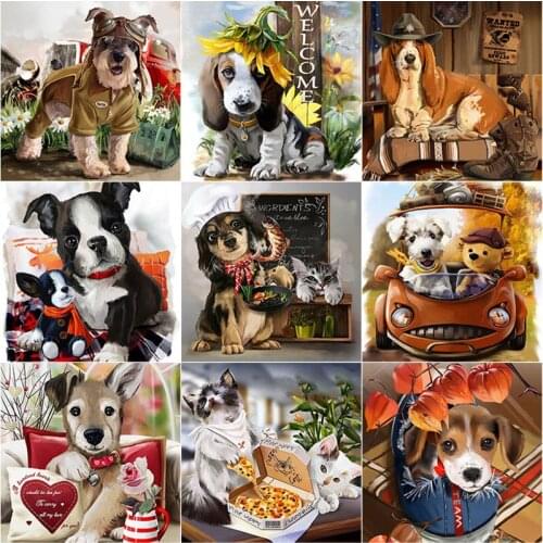5D DIY Diamond Painting Full Square Round Drill Cute Dog Diamond Embroidery Cute Pet Animal Cross Stitch Manual Home Decor Gift