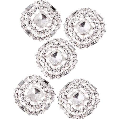 5x 23mm Sparkly Crystal Round Shank Buttons Sewing on Clothes Dress Wedding Decoration DIY for Doll Clothes Scrapbooks Gift Box