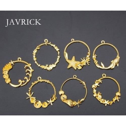 7Pcs Seashell Round Blank Pendant Resin Frame Open Bezels Setting Pendant Bracelet Necklace Keychain Earring DIY Jewelry Making