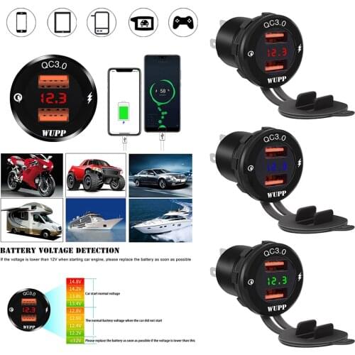 Aluminum Alloy Car Charger Dual Qc3.0 Fast Charging Car Usb With Digital Display Waterproof Modified Car Charger Black Shell