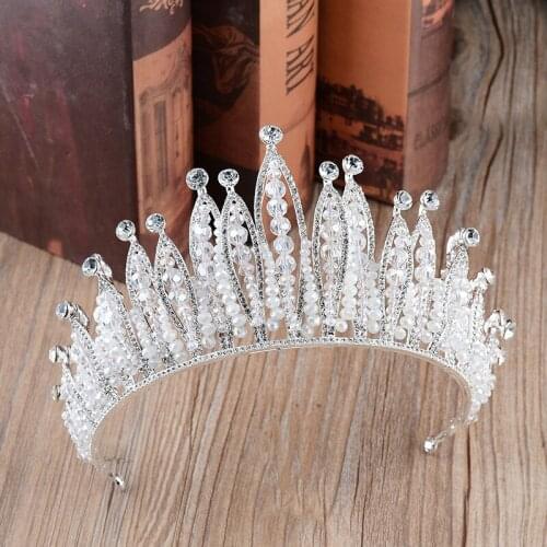 Baroque Crystal Big Round Bridal Big Crowns Pageant Prom Diadem Rhinestone Veil Tiaras Headband Wedding HairAccessories hairCilp