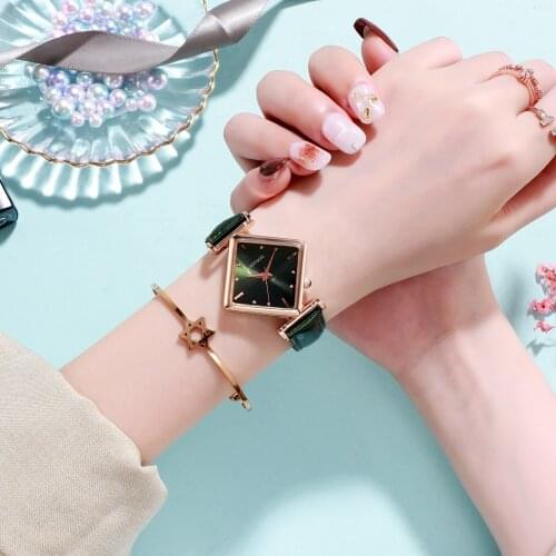 New Design Womens Watch Casual Leather Strap Rhombus Dial Quartz Watch Bracelet Clock Lady Watch Gifts Female Relogio