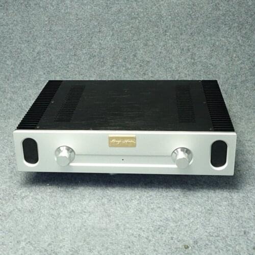 Amplifier case with double knob version. The heat dissipation on both sides is not the size: 430 wide X90 high X308 deep mm