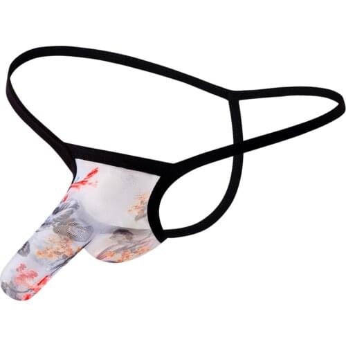 Hot Lip Print Underpants Mens Sexy Underwear Transparent See Through Shorts Dessous Sexy Hot Erotic Men Fio Dental Calcinha