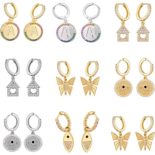 HECHENG ,1pair, CZ ,Small Hoop Earrings ,Wholesale, letter house fish butterfly, Charm jewelry ,fashion 2020