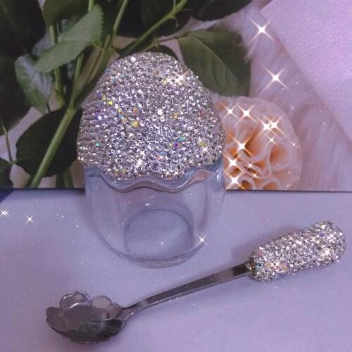 Inlay Rhinestones Mousses Dessert Cup Clear Pudding Cup Glass Egg-shaped Transparent Yogurt Bottle Party Wedding Decoration