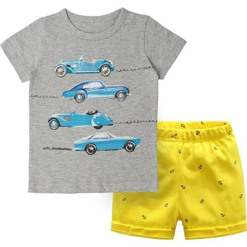 Summer Toddler Baby Boy Cotton Clothing Set Cute Cartoon Car Children Boys Clothing T-Shirt+Shorts Suit For Kids Outfit