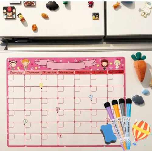 Weekly Monthly Planner Calendar Magnetic Kawaii Fridge Sticker Dry Erase For Kids Writing teaching Erasable Message Wall Board