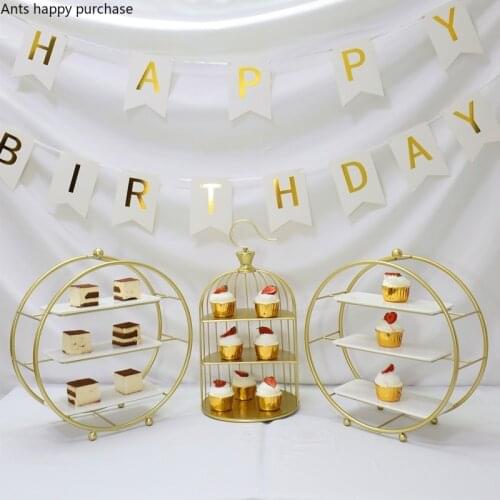 Metal Cake Pan Three Layers Cake Stand Ceramic Plate Bread Dessert Plate Fruit Tray Snack Tray Decorative Rack Display Stand